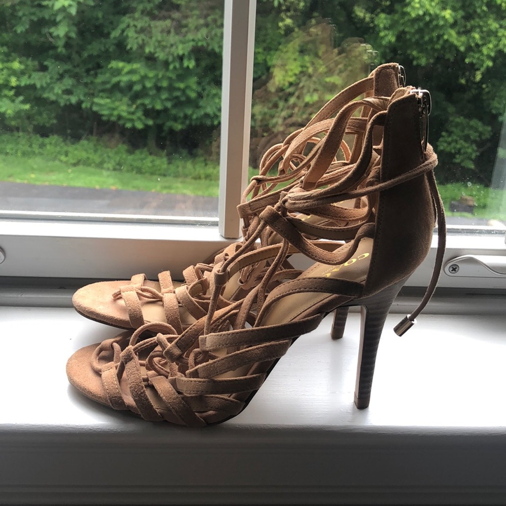 Coach Suede Lace up Stiletto Sandals